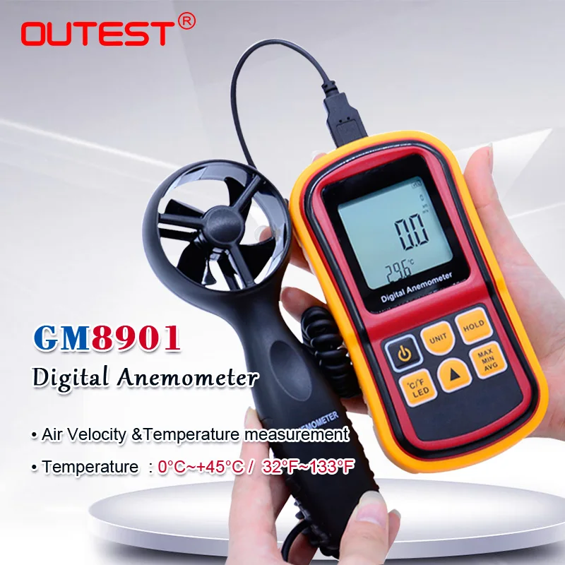 Высокоточный Анемометр GM8901 0 ~ 45 м/с ЖК дисплей цифровой анемометр измеритель