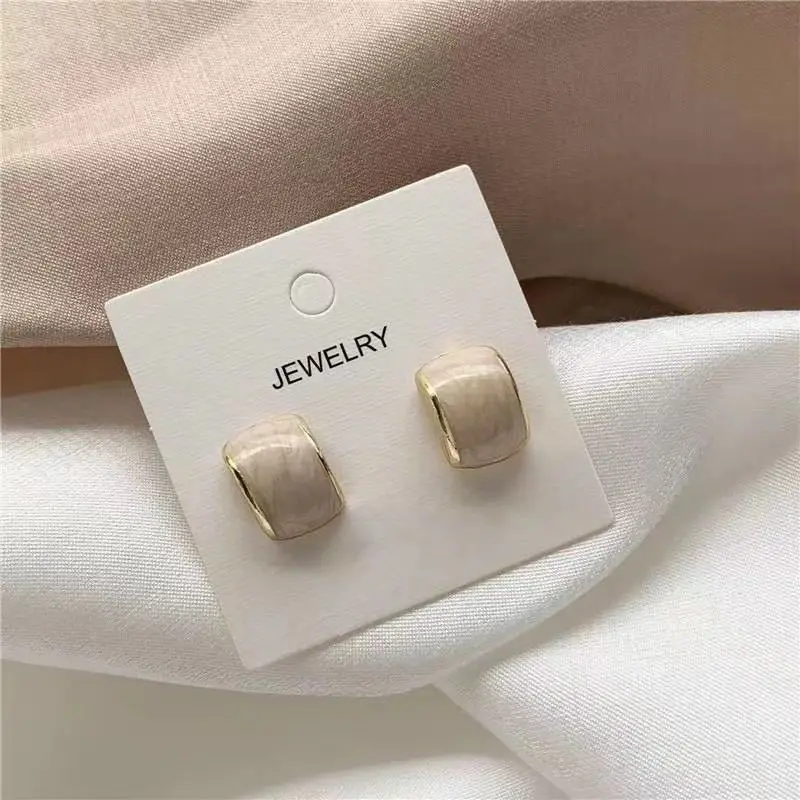 

French all-match C type small earrings for women retro simple delicate dyed pattern earrings studs