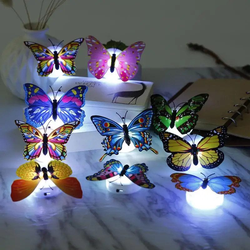 

10pcs Colorful Glowing Cute Butterfly LED Pasteable Night Light Color Changing Lamp Home Decoration Wall Lamp Random Color