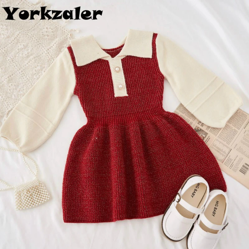 

Girls Long Sleeve Princess Dress Fashion Black White Elegant Winter Party Dress Toddler Girls Knitted Dress for Kids Baby