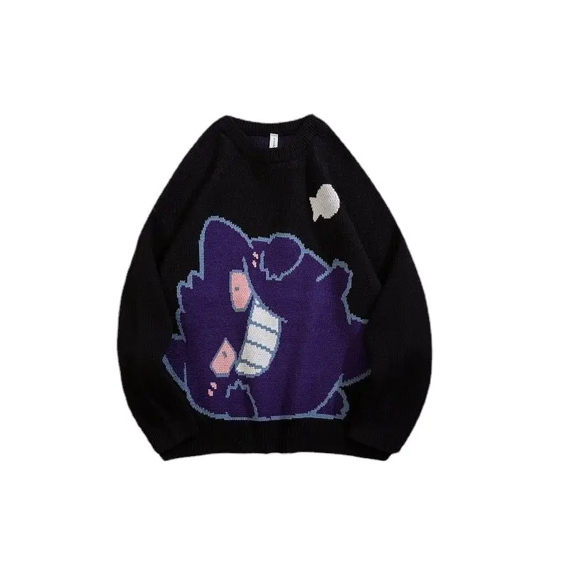 2021 korean fashion orange knitted sweater men harajuku cartoon pokemon print casual women pullovers gothic clothes for teens free global shipping