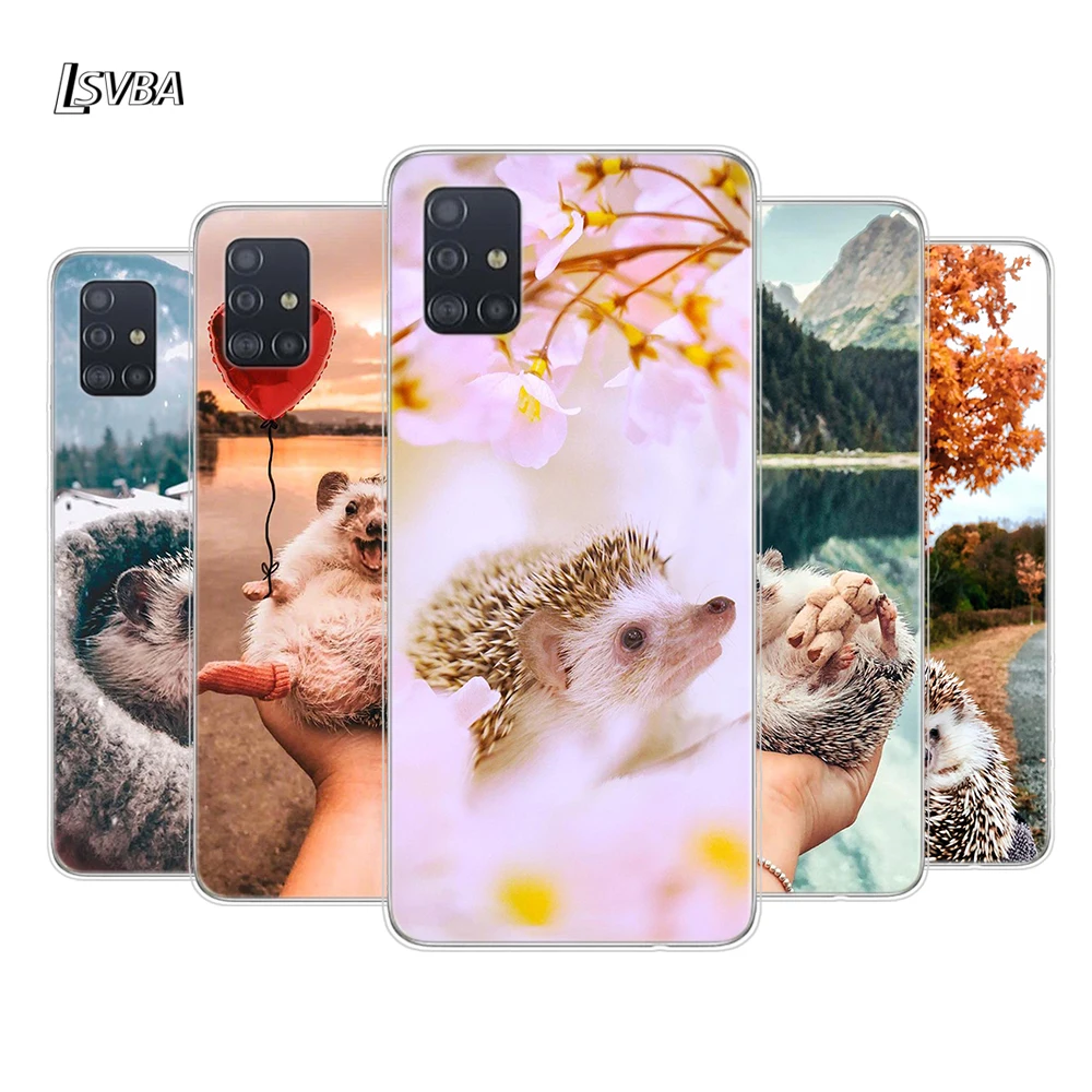 Мягкий чехол для Samsung Galaxy A01 A11 A12 A22 A21S A31 A41 A42 A51 A71 A32 A52 A72 A02S с изображением Ежика |