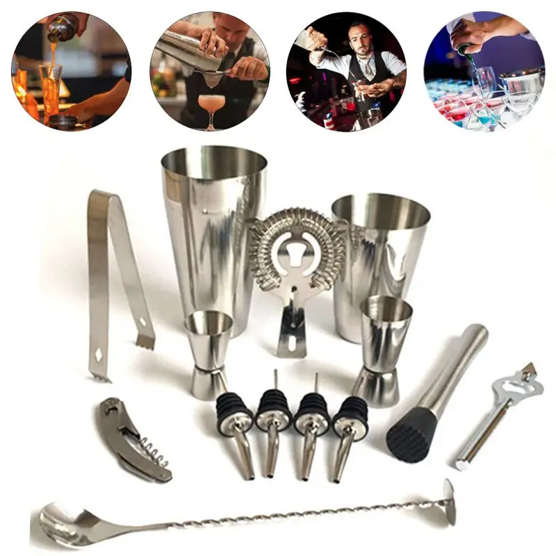 

13pcs 800ml Buston Stainless Steel Cocktail Shaker Bar Set Mixer Drink Bartender Browser Kit Bars Set Tools Home Bar Party