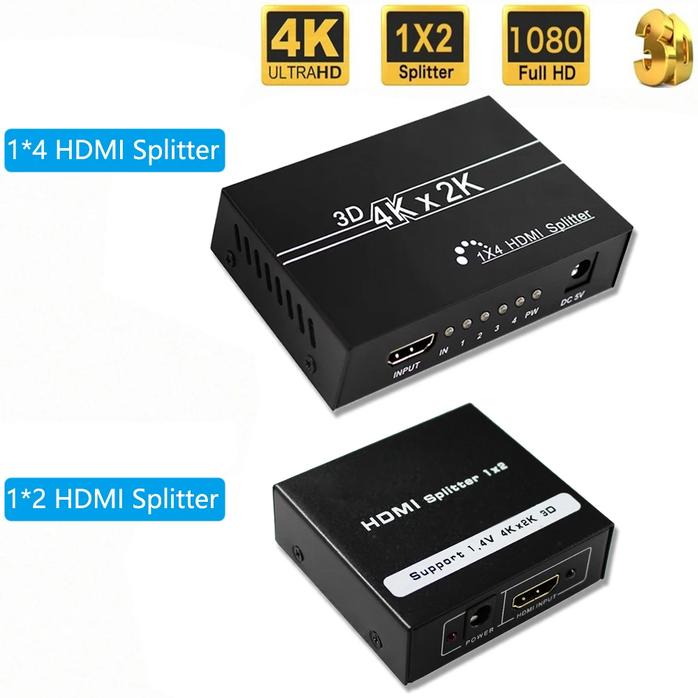 4K HDMI сплиттер UHD 3D HD distrumbite 1X4 1X2 1080p переключатель адаптер Усилитель повторителя для ноутбука HDTV DVD PS3 PS4 Xbox