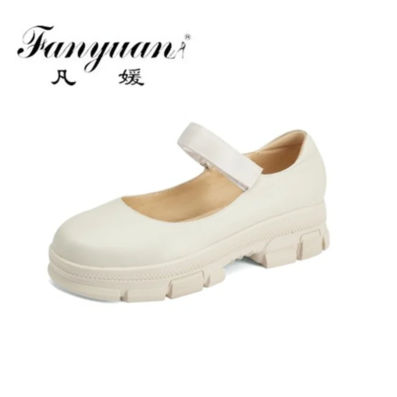 

Fanyuan Autumn Mary Janes Women Pumps Retro Concise Toe Thick Heels Genuine Leather Working Casual Shoes Woman 2021 New Arrival