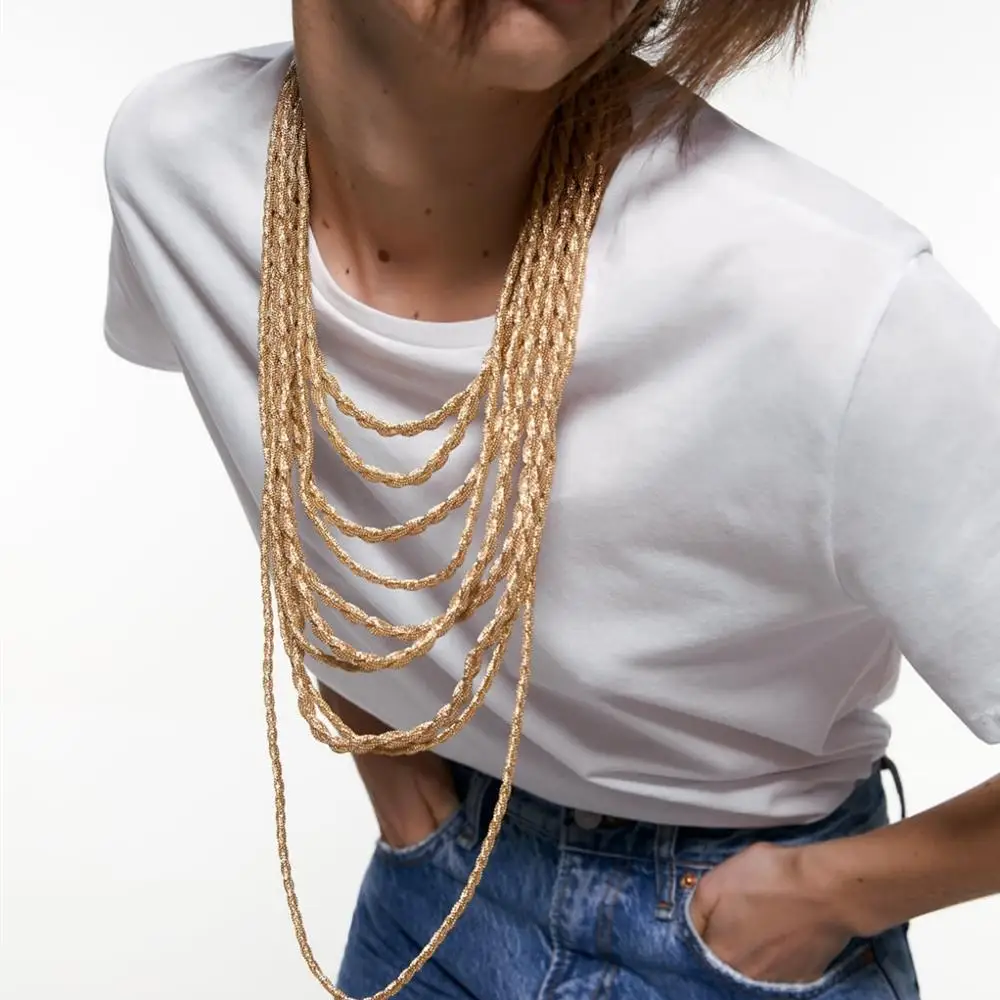 Женское многослойное ожерелье ZA винтажное золотистое металлическое ручной