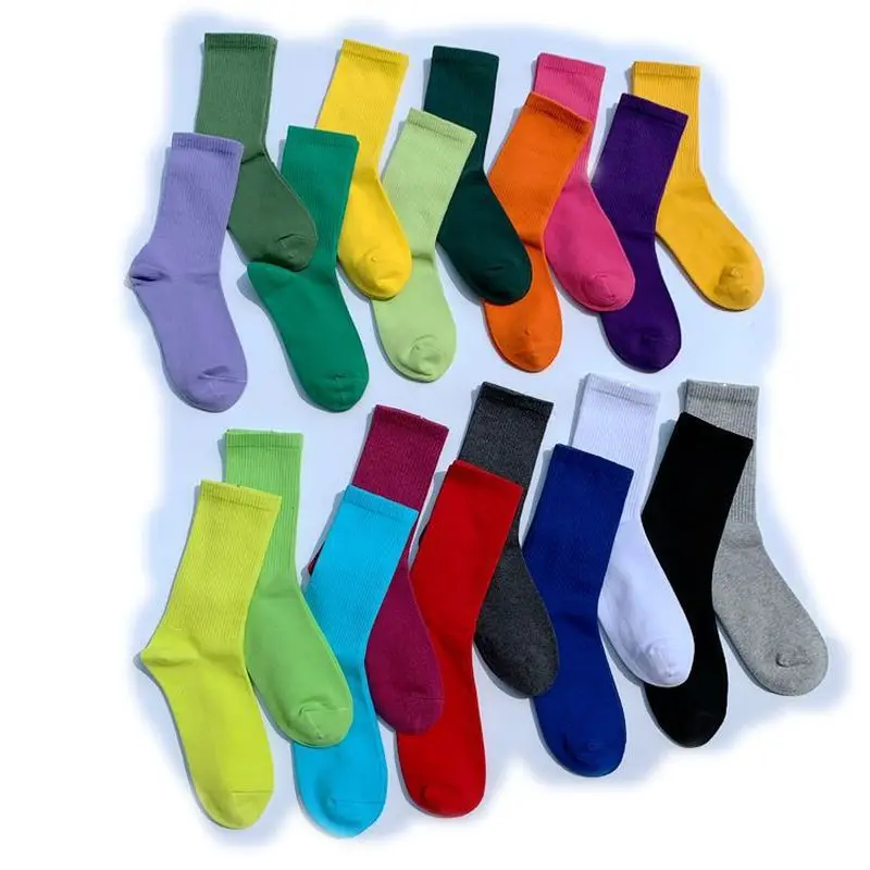 Однотонные черно белые желтые натуральные хлопковые носки для мужчин и женщин