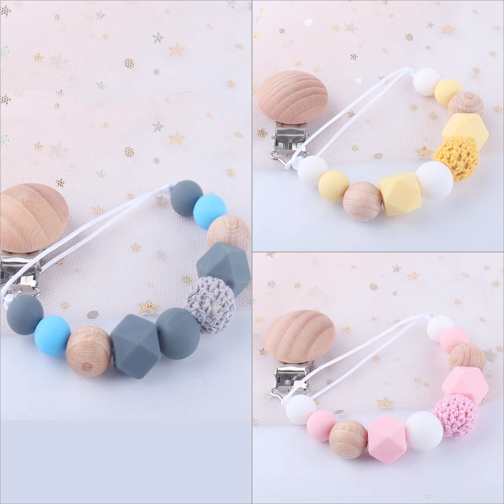 Зажим для пустышки детские силиконовые бусины прорезывания зубов держатель