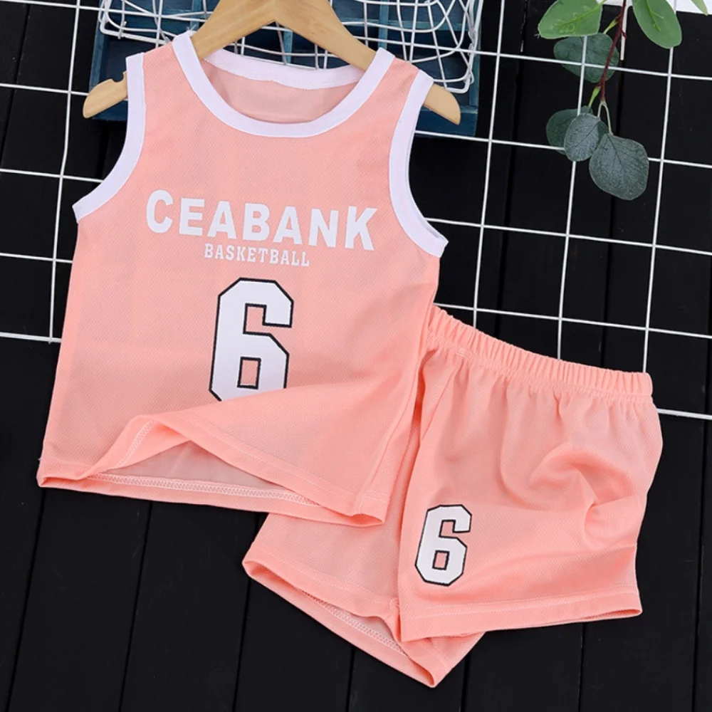 

Summer Children's Sleeveless Ball Jersey Vest Sets Round Neck Loose English Number Print