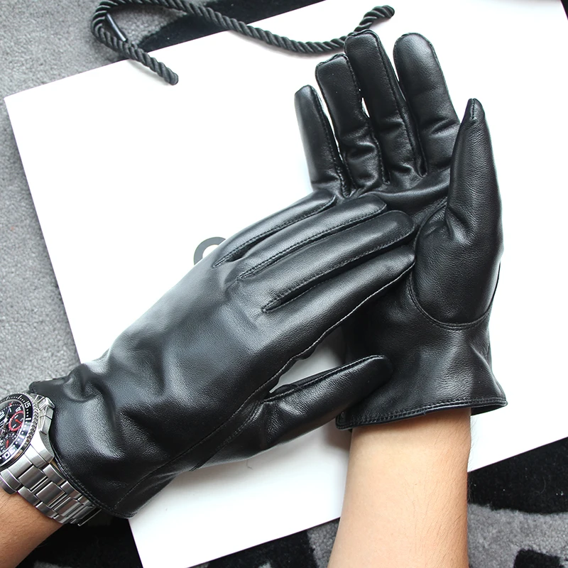 Зимние мужские перчатки из натуральной кожи кнопка короткий новый бренд Touch Screen перчатки мода теплые черные перчатки рукавицы бесплатная д... от AliExpress RU&CIS NEW