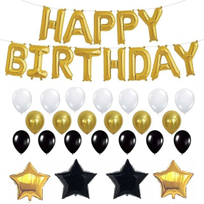 38 шт./лот День Рождения украшения набор Черное золото с днем рождения баннер