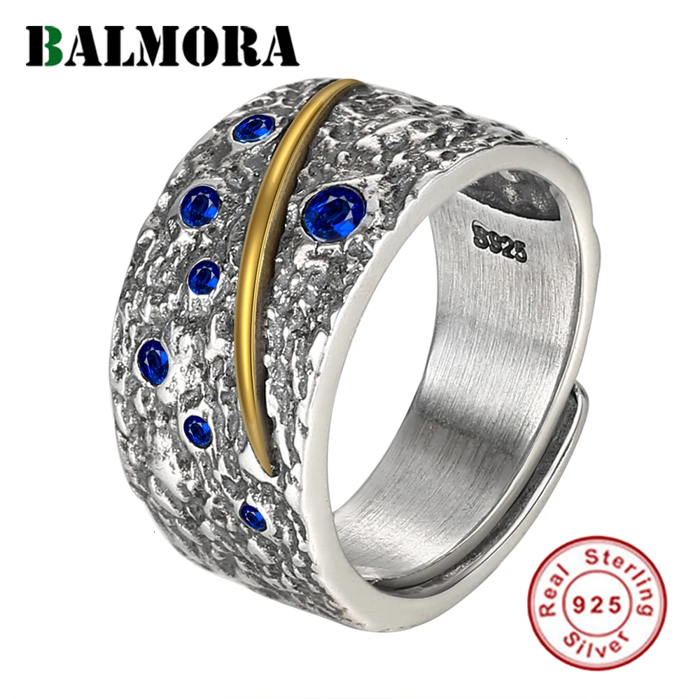BALMORA 925 Стерлинговое серебро панк Цирконий открытые штабелируемые кольца для