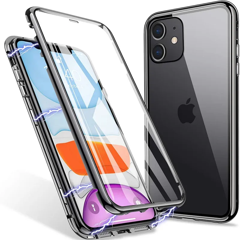 Металлический магнитный флип-чехол для iPhone 12 Mini 11 Pro XS MAX XR 8 7 6s 6 Plus прозрачный
