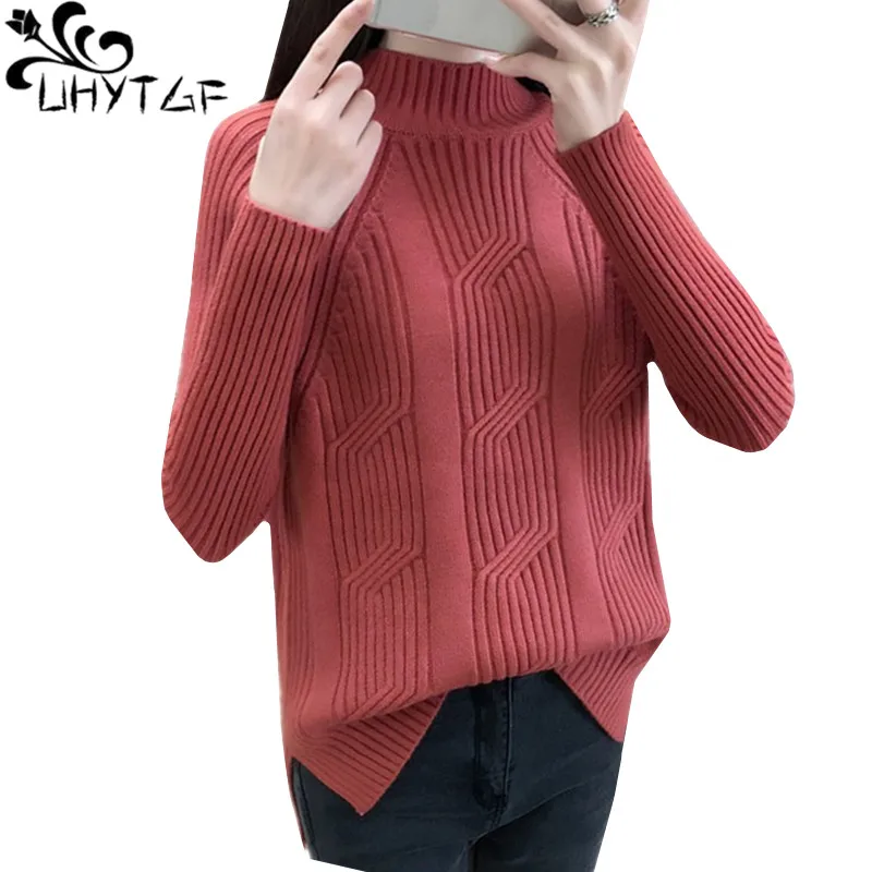 

UHYTGF Autumn Winter Sweater Women Turtleneck Pullover Knitted Short Top Female Long Sleeve Casual Plus Size Clothes Ladies 1817