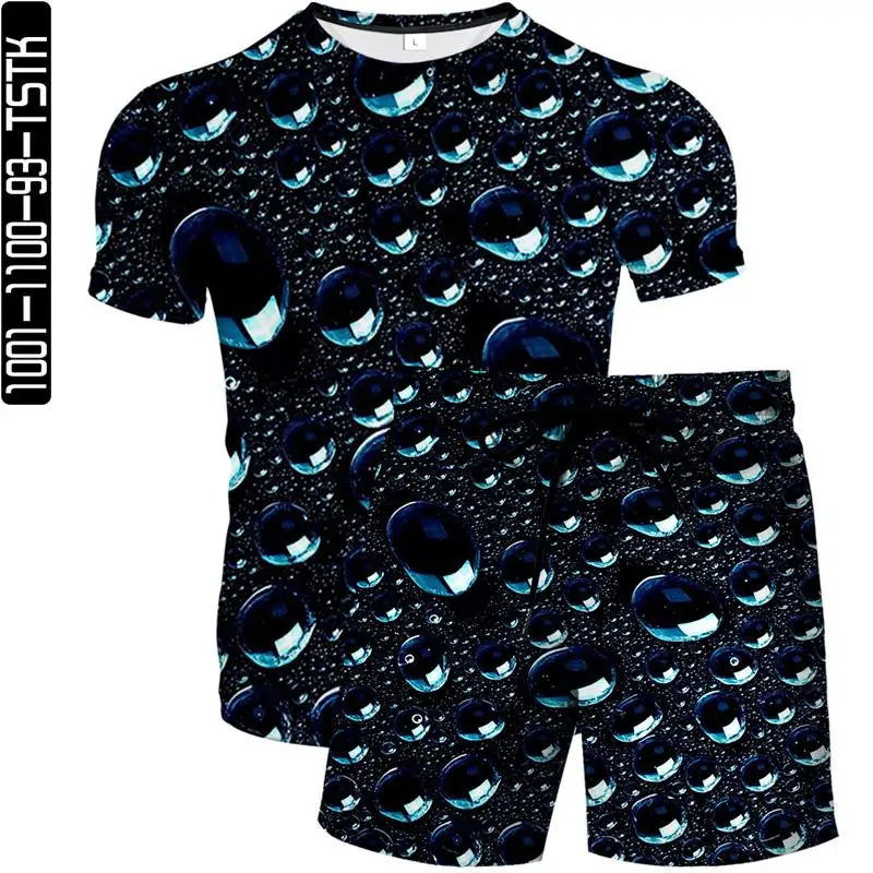 

2021 summer thin 3D printing men's T-shirt set personalized European and American Style Men's and women's T-shirt + Shorts 2 set