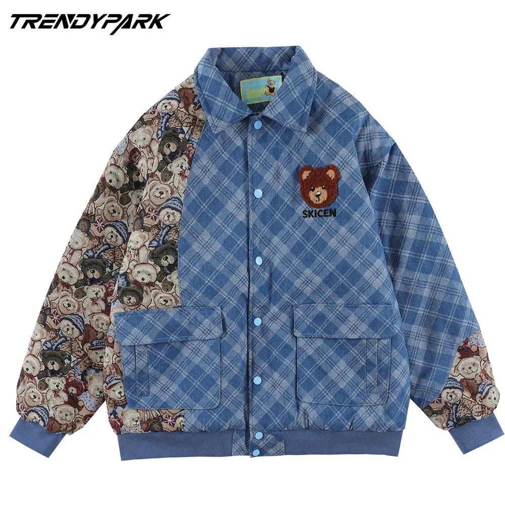 

Men's Winter Jacket Baseball Uniform Warm Thick Cotton Fabric Harajuku Hip Hop Streetwear Casual Oversized Cartoon Printing Coat