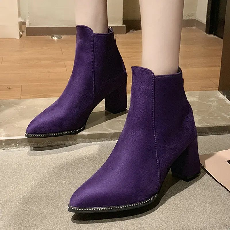 Новинка Красивые удобные ботильоны из замши на молнии Женская Осенняя обувь