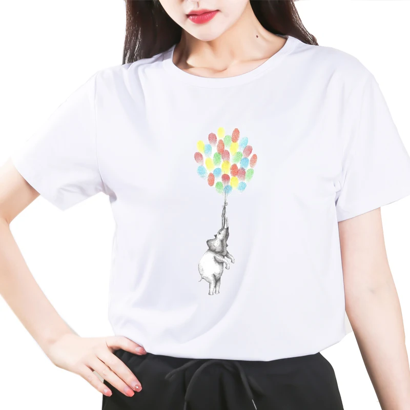 

Women Cartoon Casual Short Sleeve ball Elephant Lady T-shirts Top T Shirt Ladies Womens Graphic Female Tee T-Shirt
