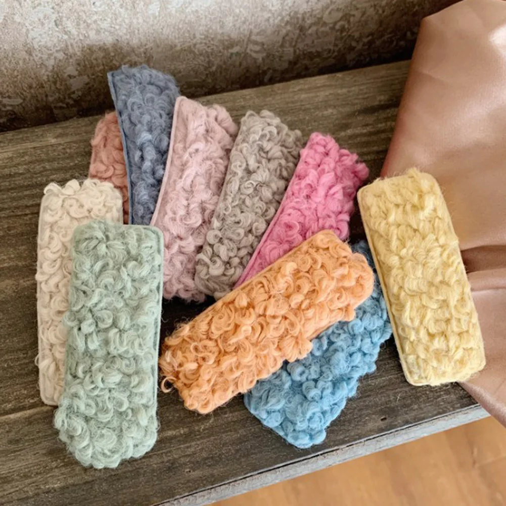 Красочные зажимы для волос женщин мех шерсть капля завиток пушистый плюш полые