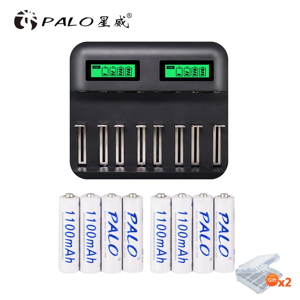 8 battery 1 charger Palo Быстрая зарядка AA AAA C D зарядное устройство с ЖК-дисплеем USB быстрое зарядное устройство с 1,2 в Ni-MH AAA аккумуляторная батарея для игрушек mp4 - Цвет: 8 battery 1 charger