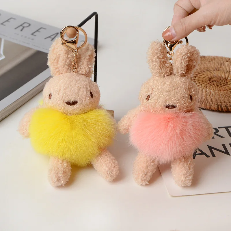 

Real Fox Fur Bunny Cute Bag Car Keychain Pendant Plush Cartoon Doll Doll Ornament
