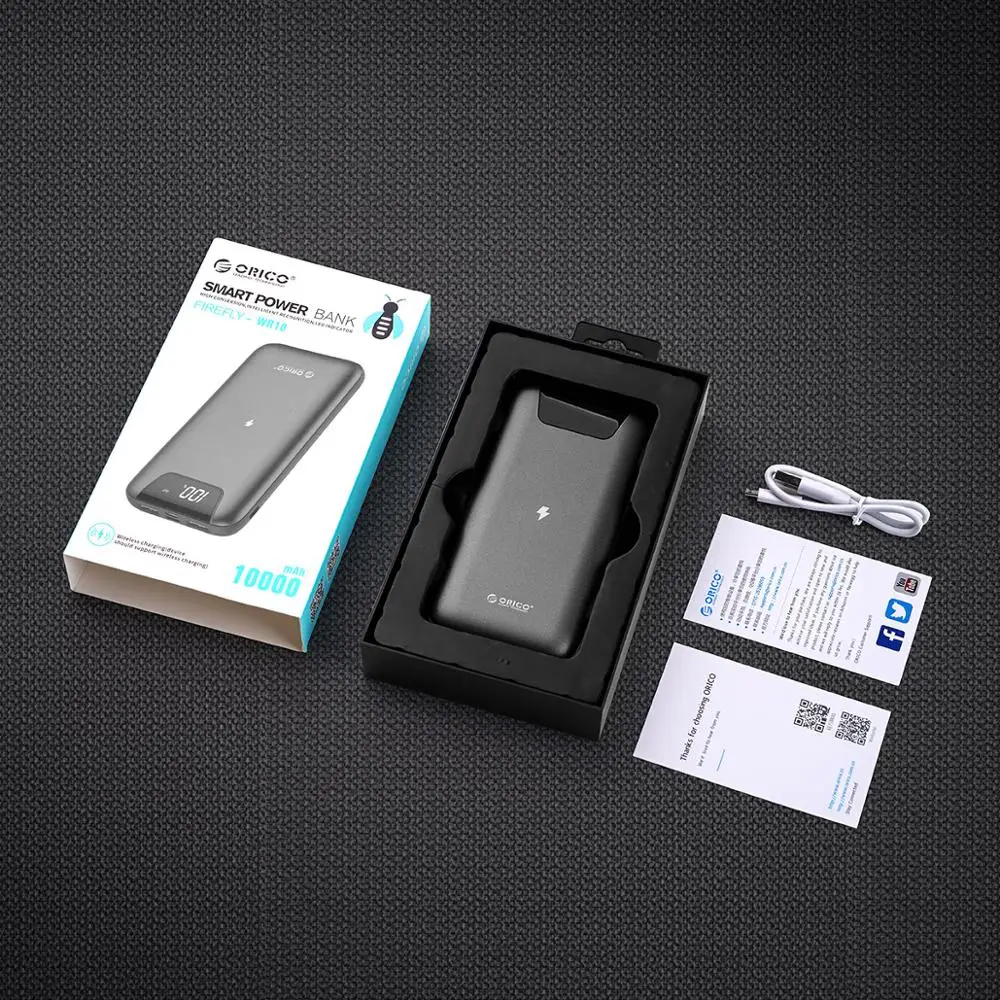 Внешний аккумулятор ORICO с ЖК дисплеем 10000 мАч Беспроводная зарядка два порта USB