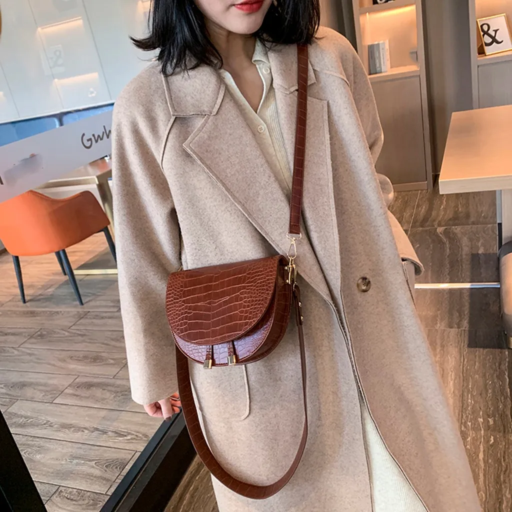 Элегантная крокодиловая сумка через плечо с узором для женщин полукруглая