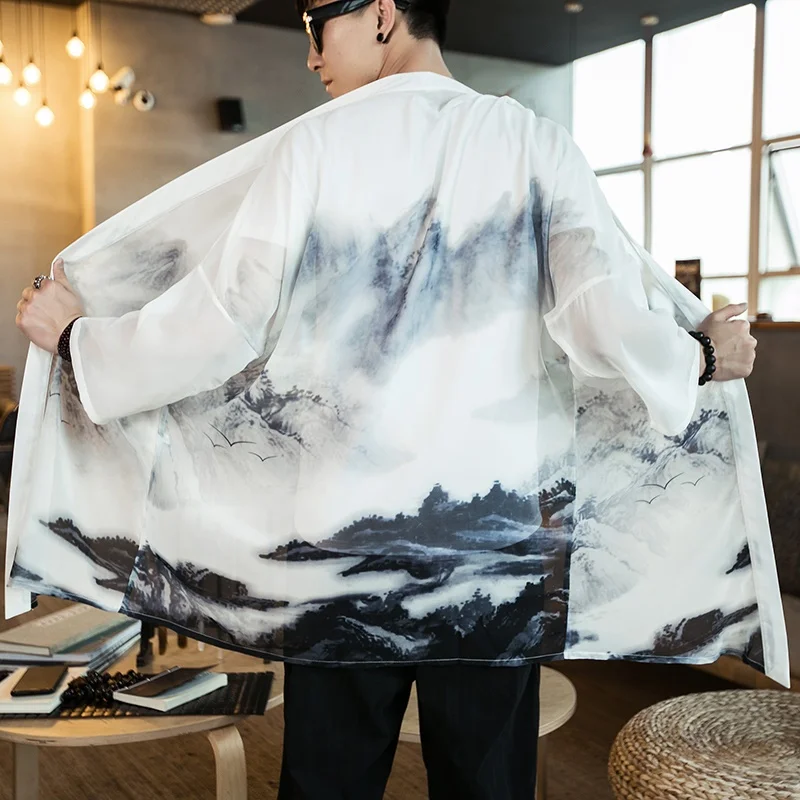 

Japanese Male Kimono Cardigan Men Traditional Japanese Kimonos Shirt Men Yukata Kimono Karate Samurai Streetwear Haori FF2717