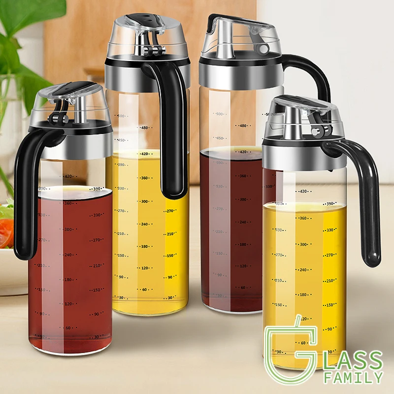 

GF Olive Oil Dispenser Bottle Auto Flip Condiment Container with Automatic Cap and Stainless Steel Non-Drip Spout 450ml/550ml