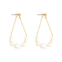jaeeyin 2020 trendy hoop natural pearl tear drop chain dangle stud earrings new arrivals girlfriend birthday gift festival craft