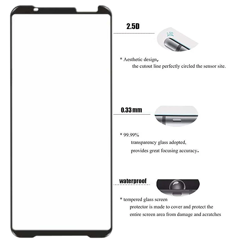 3 Pieces Full Glue Tempered Glass For Asus ROG Phone 3 ZS661KS Screen Protector For ROG Phone 3 ZS661KS Protective Glass