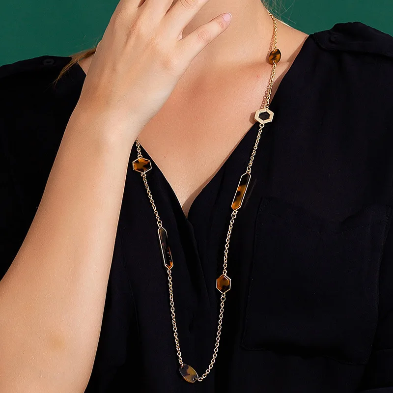 Эффектный длинный Леопардовый цвет акриловый цепочка ожерелье женские цепочки