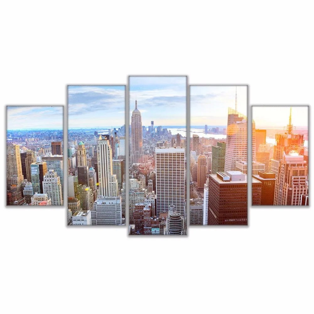 

HD Prints Modular Pictures Frame Canvas Building Posters 5 Pieces New York City Overhead Sky View Paintings Home Wall Art Decor