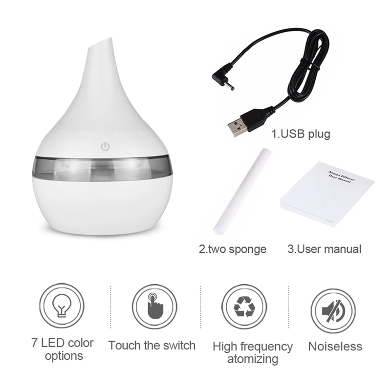 

KBAYBO 300ml aroma essential oil diffuser electric mist maker cool mist air humidifier home mini usb colorful change humidifier