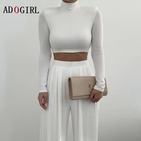 adogirl elegant 2 piece set women long sleeve crop top and wide leg pants suit fashion club outfits female tracksuit matching se
