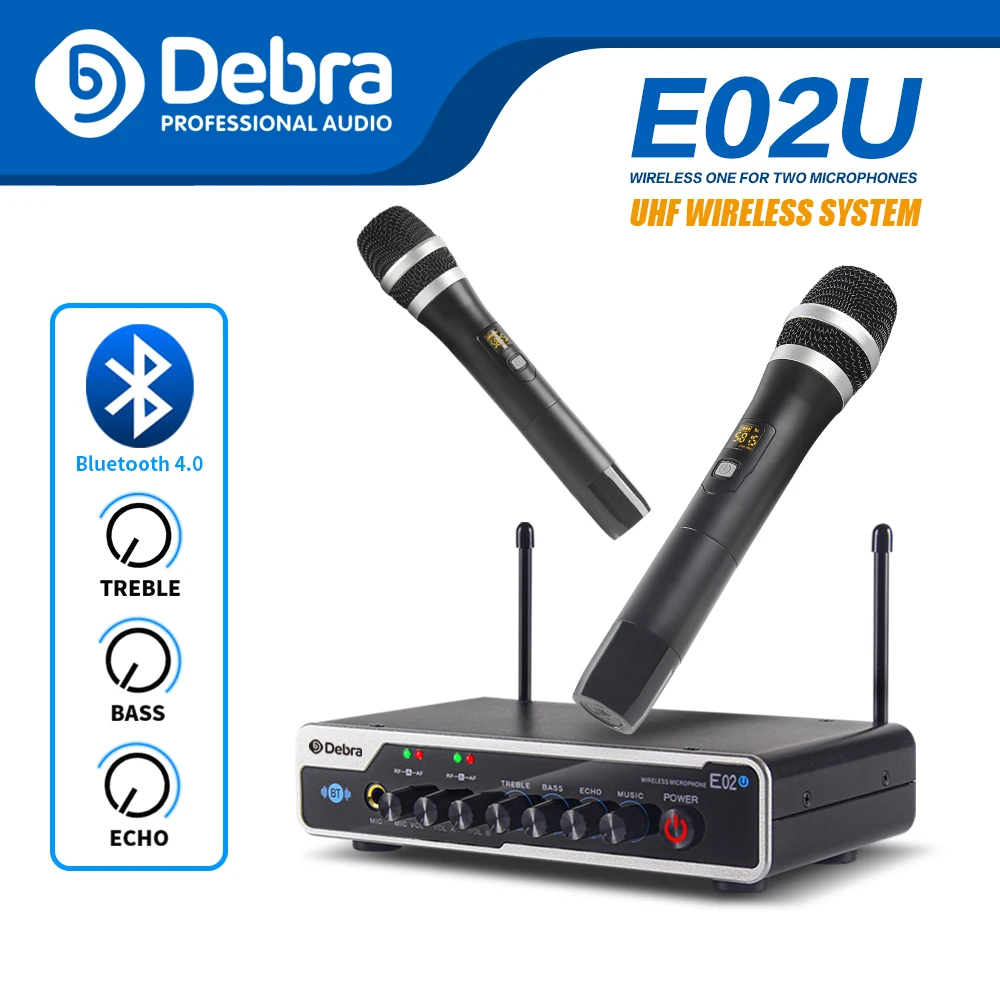 Профессиональная Беспроводная микрофонная система Debra E02U 2 портативных с Bluetooth и