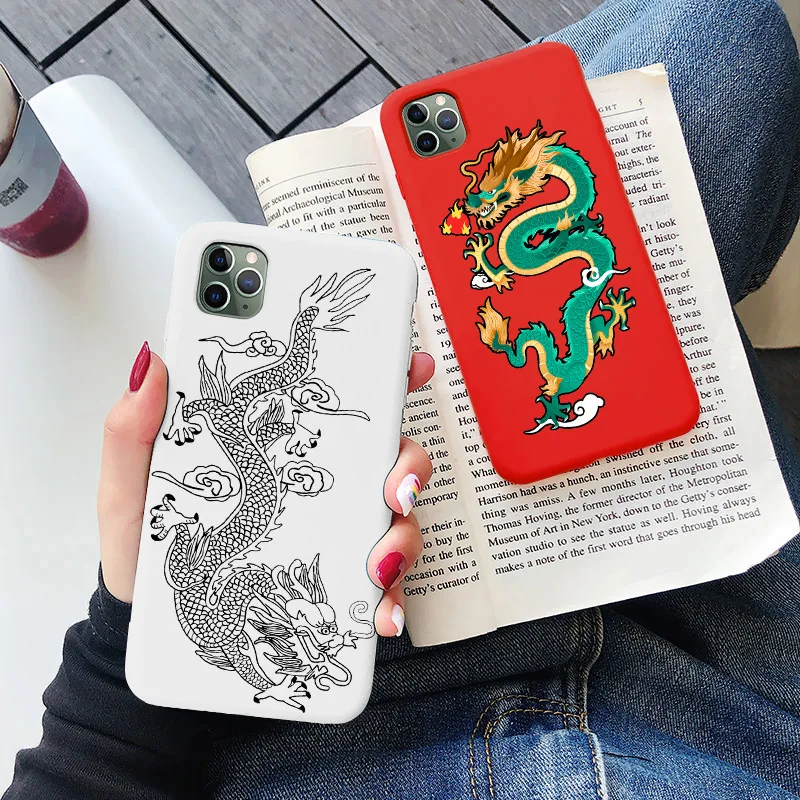 yellow Dragon Phone Case For iPhone 12 13 7 8 Plus X XR XS 11pro MAX SE2020 Fashion Animal Silicone Back Cover Fundas Shell