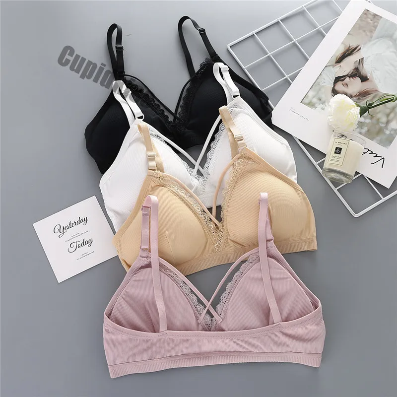 New ice silk thread wrapped chest, sexy lace beauty back no steel ring bra adjustable shoulder strap