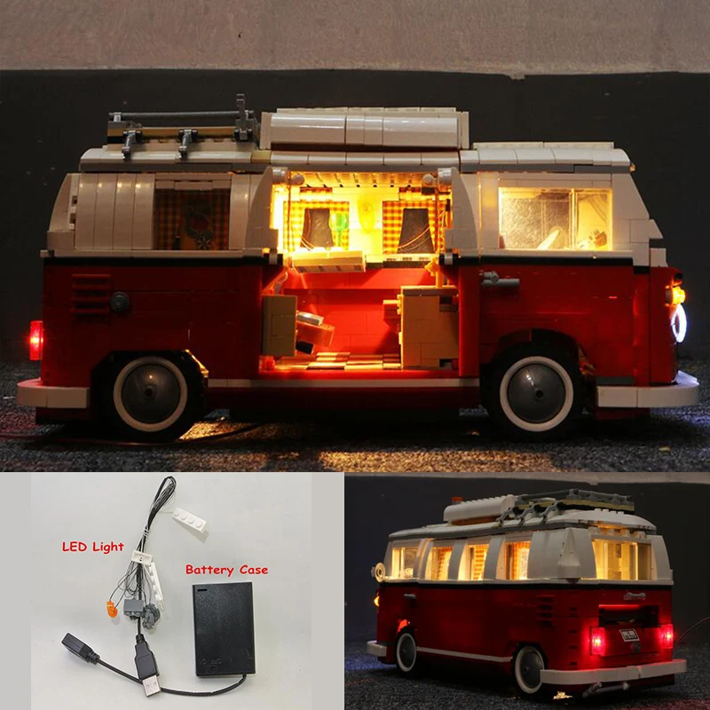 21001 1354 шт. строительные блоки Volkswagen T1 Кемпер фургон со светодиодный светильник набор кирпичей совместим с 10220 игрушки для детей
