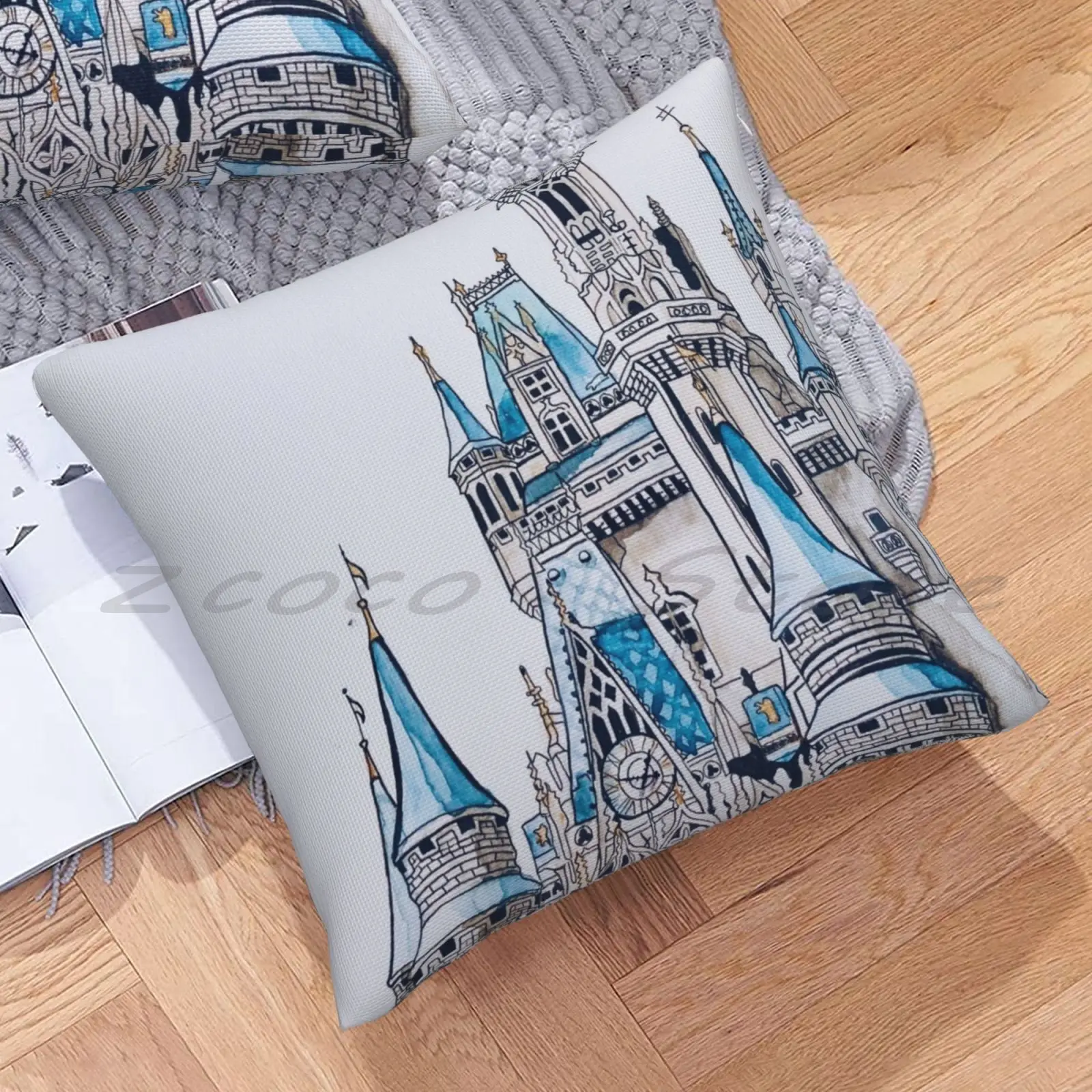 Чехол-наволочка из льняной плюшевой ткани с акварельным принтом и волшебным