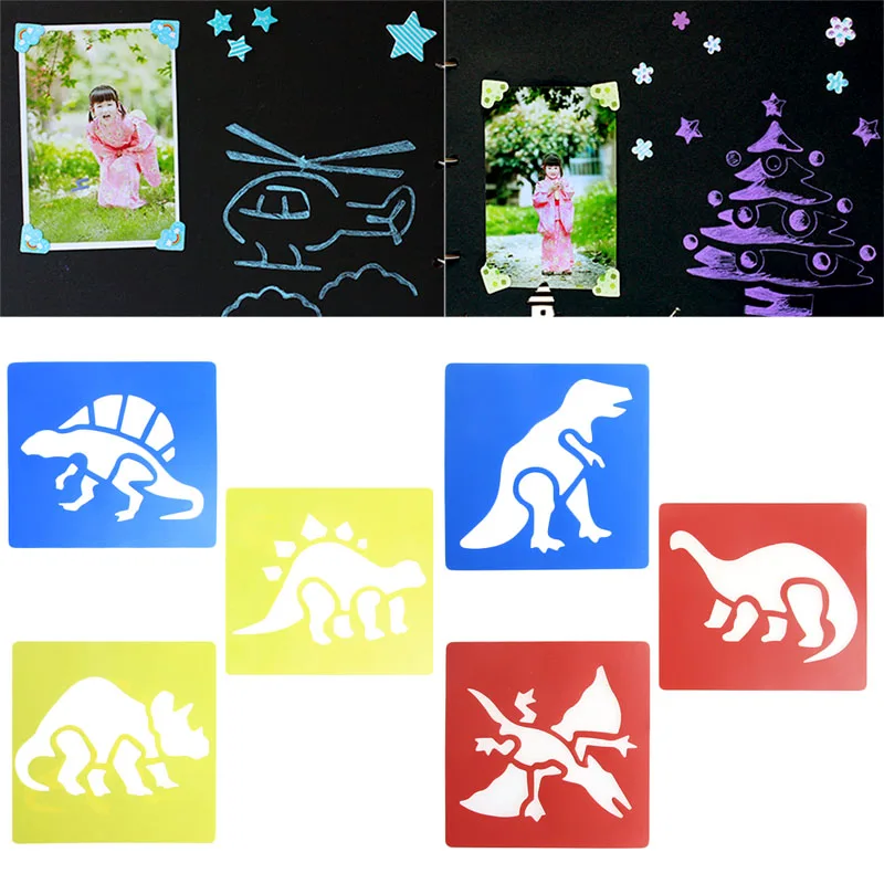 

6Pcs Plastic Dinosaur Picture Drawing Template Stencils Rulers Painting Kids DIY