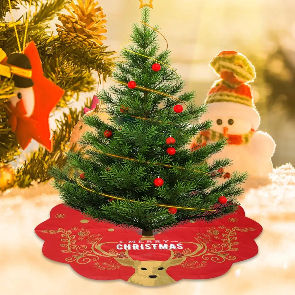 

33 Inch Christmas Tree Skirt Wicker With Snowman Elk Pattern Beautiful Floor Mat Cover XMAS Party Decoration Ornaments Decor 4O