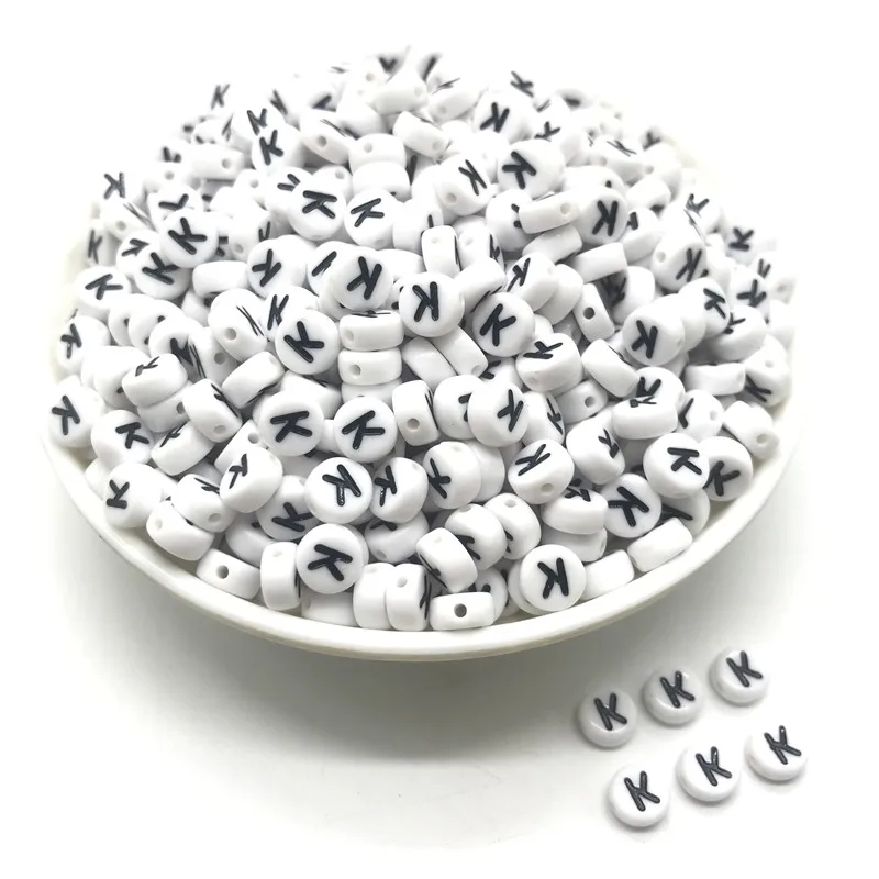 100pcs 4x7mm round letters 26 letters beads multi-color peach heart-shaped spacer beads For bracelet necklace jewelry making - Color: K