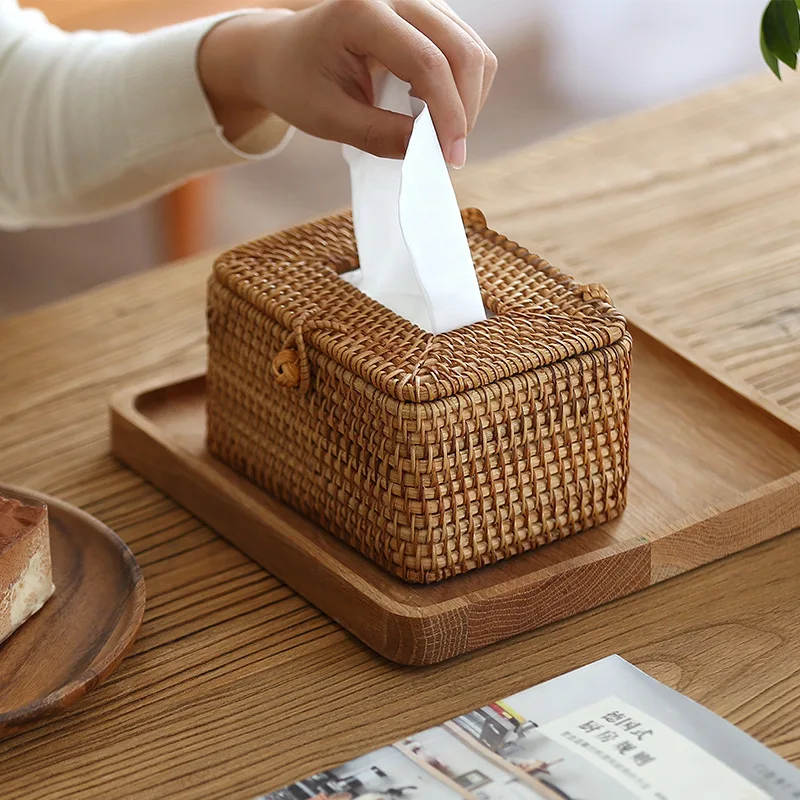 

Vietnam Rattan Tissue Box Home Office Desk Living Room Bathroom Napkin Pumping Paper Car Decoration