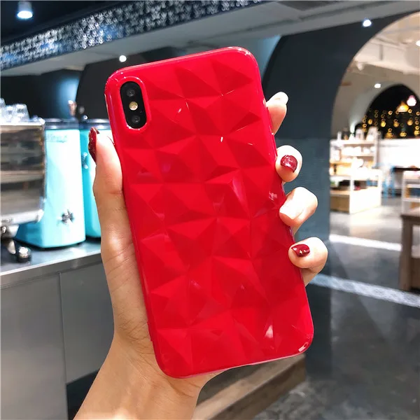 Red 3D чехол с алмазной текстурой для iPhone 6, 6s, 7, 8 Plus, X, мягкий чехол для телефона для iPhone 7, прозрачный чехол Ультратонкий чехол - Цвет: Red