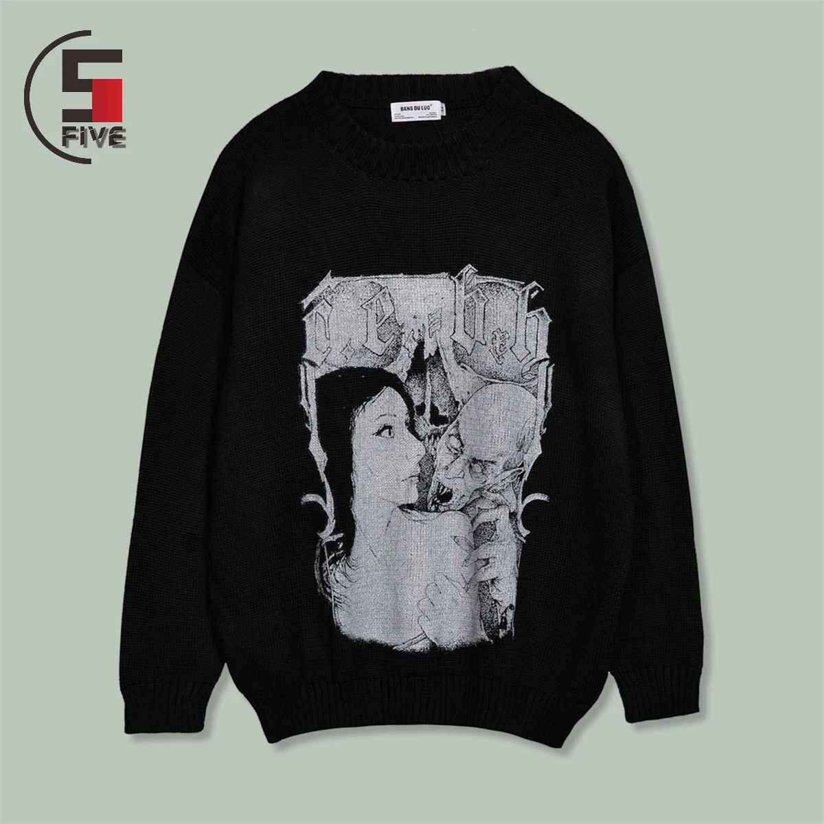 

Knitted Sweater Mens Female Ghost Demon Print Street Hip Hop Oversized Hipster Pullover 2021 Autumn Harajuku Streetwear Sweaters