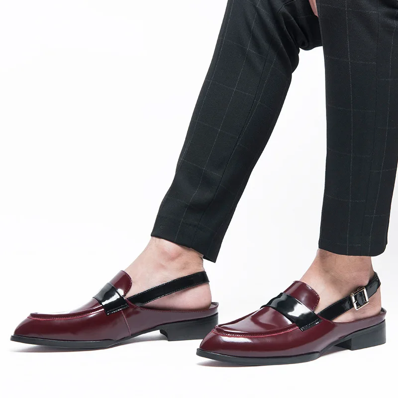 Men Summer 2020 Closed Brand Pointed Toe Genuine Leather Dress Shoes Designer Breathable British Buckle Sandals | Обувь