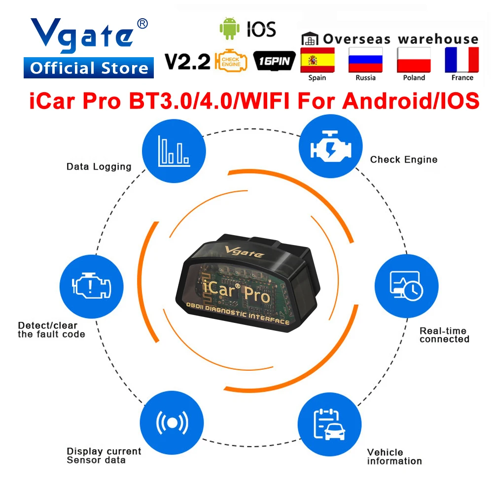 Диагностический инструмент Vgate iCar Pro elm327 obd2 совместимый с Bluetooth 4 0 OBD 2