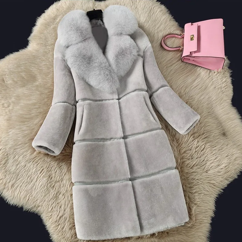

Lugentolo Faux Fur Coat Women Winter New Stitching Fur Collar Turn-down Collar Covered Button Winter Coat Women