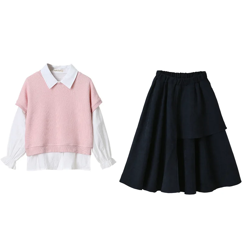 

Three Piece Cotton Spring Summer Teens Children Clothes Baby Girls Suit Vest +Blouse +Dress Kids Toddler Outwear High Quality